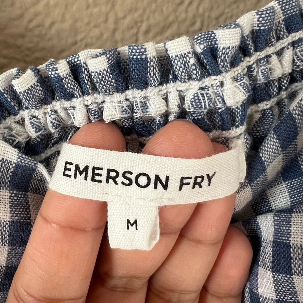Emerson Fry 100% Linen Gingham Gathered Sleeve Dress - Picture 8 of 14